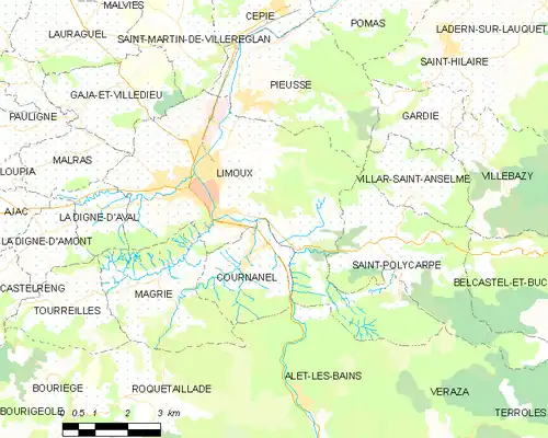 Map of the commune of Limoux