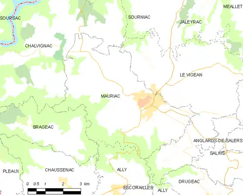 Map of the commune of Mauriac