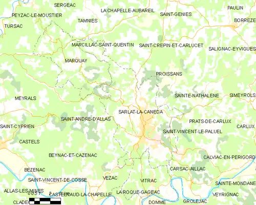 Map of the commune of Sarlat-la-Canéda