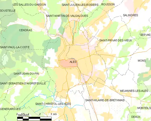 Map of the commune of Alès