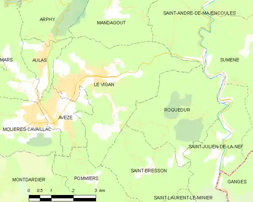 Map of the commune of Le Vigan