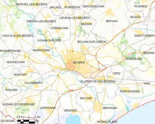 Map of the commune of Béziers