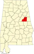Map of Alabama highlighting Clay County