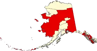 Map of Alaska highlighting Unorganized Borough