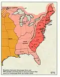 Map showing the U.S. states (in red) and Indian territory before Indian Removal started