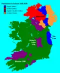 Map showing Irish-controlled areas in green before Cromwell invaded