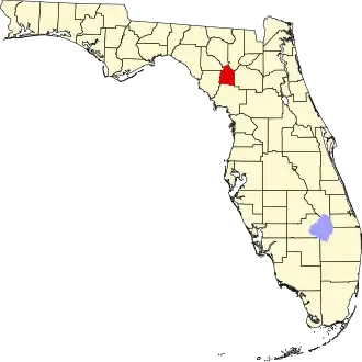Map of Florida highlighting Gilchrist County