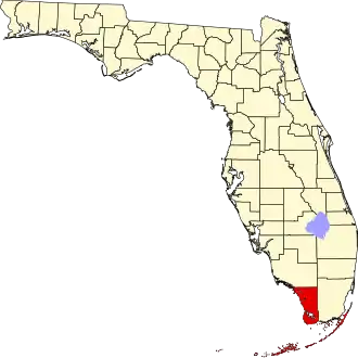 Map of Florida highlighting Monroe County
