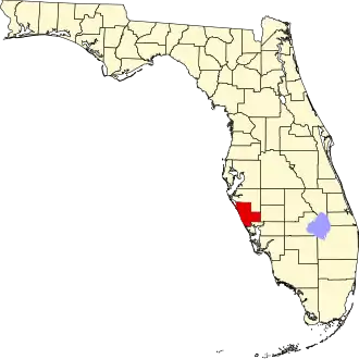 Map of Florida highlighting Sarasota County