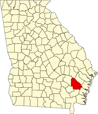 Map of Georgia highlighting Wayne County