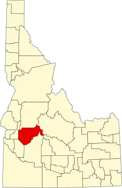 Map of Idaho highlighting Boise County