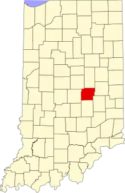 Map of Indiana highlighting Hancock County