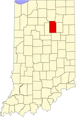 Map of Indiana highlighting Wabash County