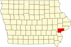 State map highlighting Muscatine County