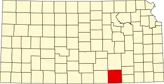 Map of Kansas highlighting Cowley County