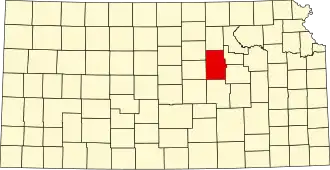 Map of Kansas highlighting Dickinson County