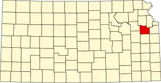 Map of Kansas highlighting Douglas County