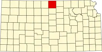Map of Kansas highlighting Jewell County