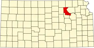 Map of Kansas highlighting Riley County