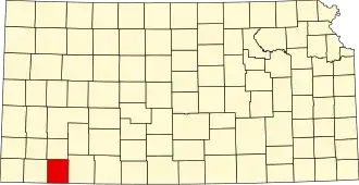 Map of Kansas highlighting Seward County