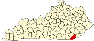 Map of Kentucky highlighting Bell County