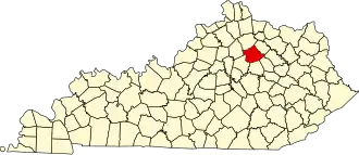 State map highlighting Bourbon County