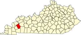 Map of Kentucky highlighting Caldwell County