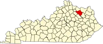 Map of Kentucky highlighting Fleming County