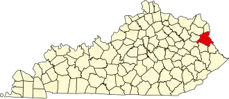 Map of Kentucky highlighting Lawrence County