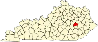 Map of Kentucky highlighting Lee County