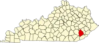 Map of Kentucky highlighting Leslie County