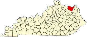 Map of Kentucky highlighting Lewis County