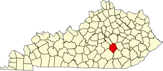 Map of Kentucky highlighting Rockcastle County