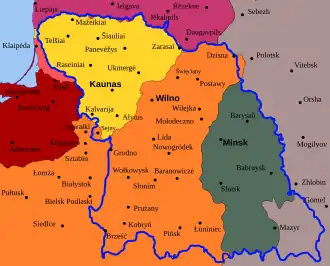 Map of planned Litbel borders (thick blue line) superimposed on state borders of 1920