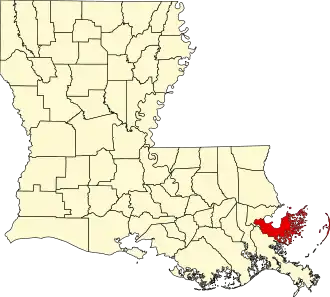 State map highlighting St. Bernard Parish