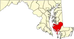 State map highlighting Dorchester County