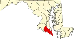 State map highlighting St. Mary's County