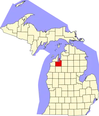 Map of Michigan highlighting Grand Traverse County