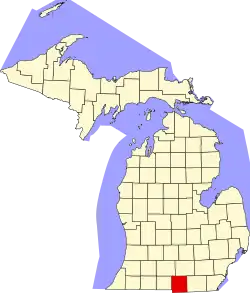 State map highlighting Hillsdale County