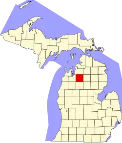 State map highlighting Kalkaska County