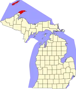 State map highlighting Keweenaw County