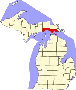 State map highlighting Mackinac County