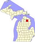 State map highlighting Montmorency County