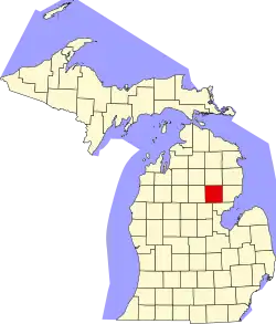 State map highlighting Ogemaw County