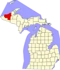 State map highlighting Ontonagon County