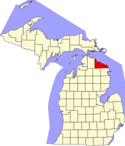 State map highlighting Presque Isle County