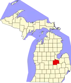 State map highlighting Saginaw County