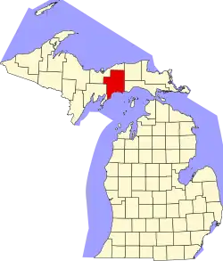 State map highlighting Schoolcraft County