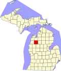 State map highlighting Wexford County