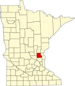 State map highlighting Isanti County